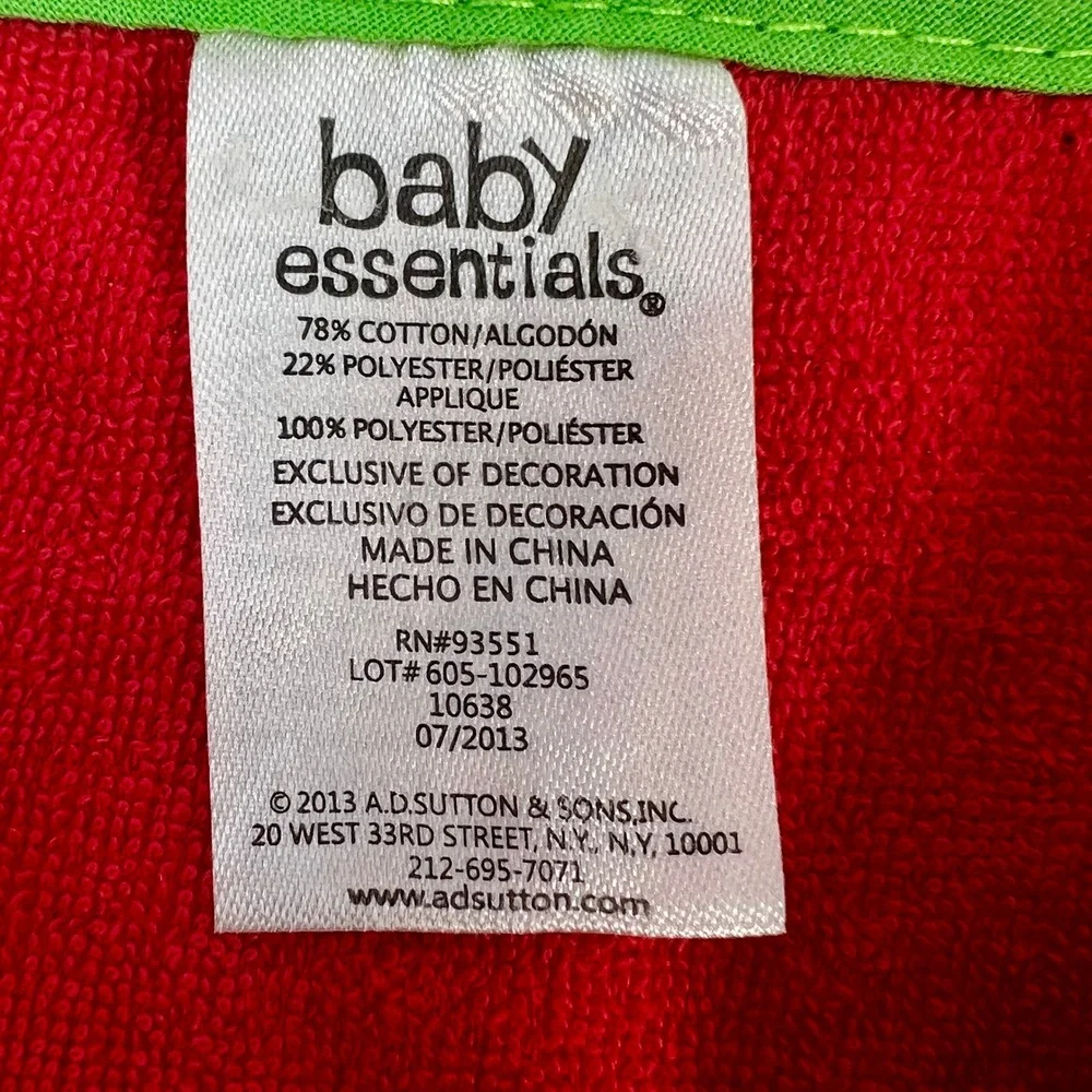 Baby Essentials Babys First Christmas Bib Red Green Santa Reindeer Terry Cloth